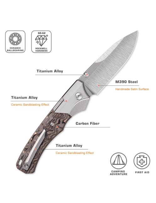 REMETTE WD107-TB Folding Knife M390 | Titanium Carbon EDC