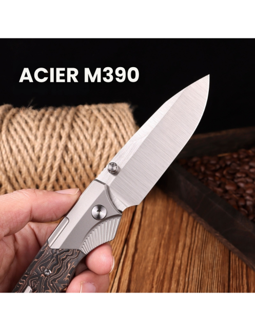 REMETTE WD107-TB Couteau pliant M390 | Titane carbone EDC
