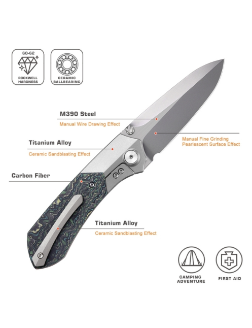 REMETTE RT-Meteor Couteau pliant M390 | Titane & carbone EDC