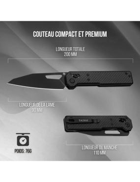 TACRAY TARCUS BLACK Folding Knife D2 | Lightweight Outdoor EDC