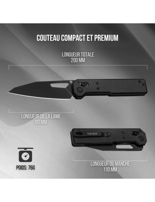 TACRAY TARCUS BLACK Couteau pliant D2 | EDC outdoor léger