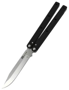 Couteau papillon D2 Clip Point | Balisong aluminium 108 mm
