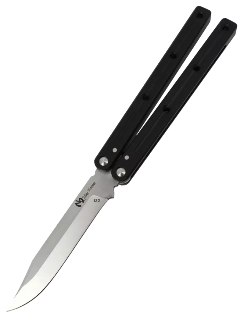 Couteau papillon D2 Clip Point | Balisong aluminium 108 mm