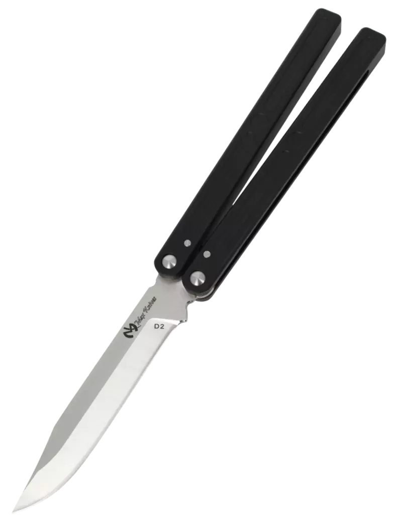 Couteau papillon D2 Clip Point | Balisong alu 108 mm