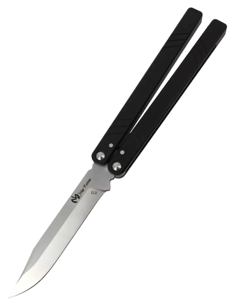 Couteau papillon D2 Clip Point | Balisong alu 108 mm