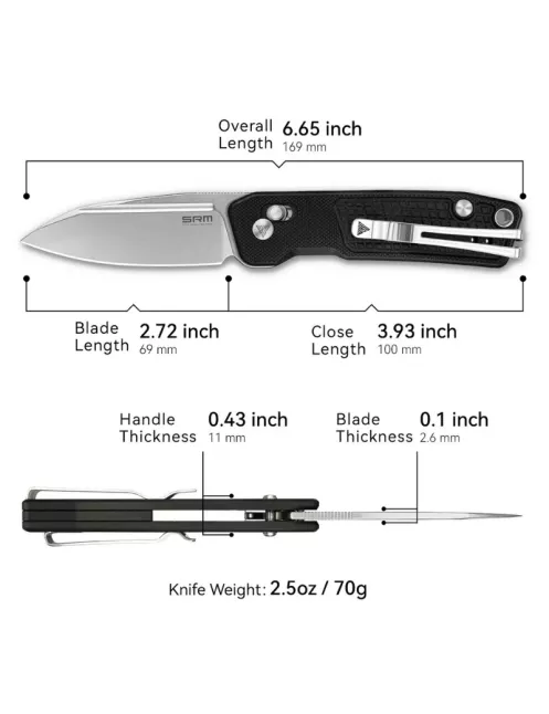 Couteau EDC SRM Scout 7229-GB – 14C28N & Ambi Lock