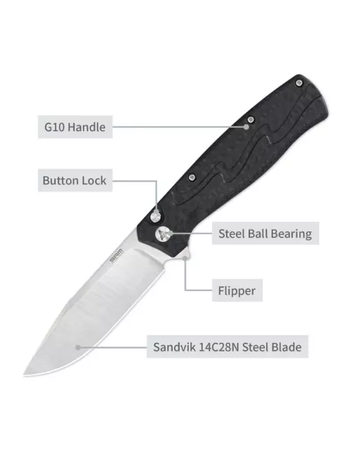 Couteau EDC SRM 221X-GB – Bowie 14C28N & Button Lock