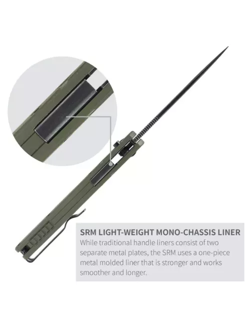 Couteau EDC SRM 221X-GP – Bowie noir 14C28N & G10 vert