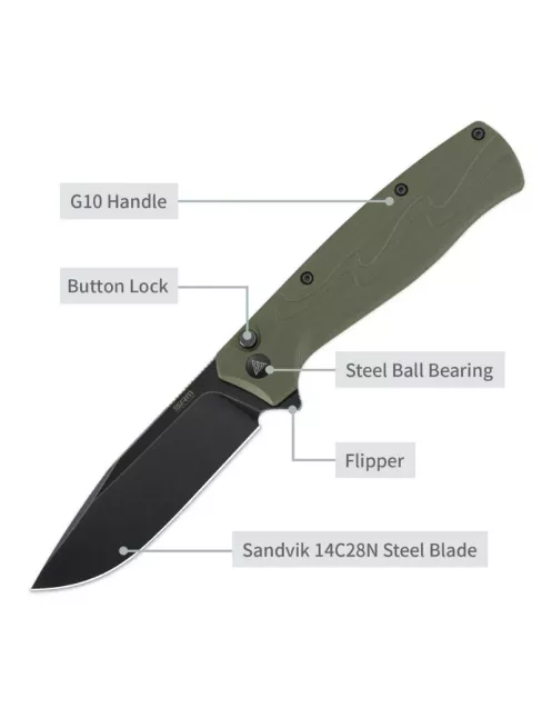 Couteau EDC SRM 221X-GP – Bowie noir 14C28N & G10 vert