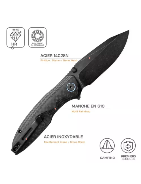 Remette Cool Whale RTCL-GN2 Folding Knife Blackwash 14C28N