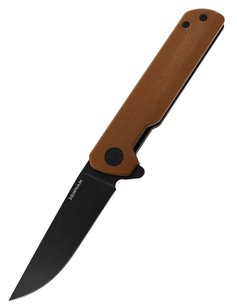 HOPIAN CLAVE Brown Folding Knife | D2 Black Stonewash Blade
