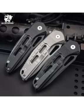 HXOUTDOOR ZD-104B-S ROCK ONYX D2 Button Lock Folding Knife