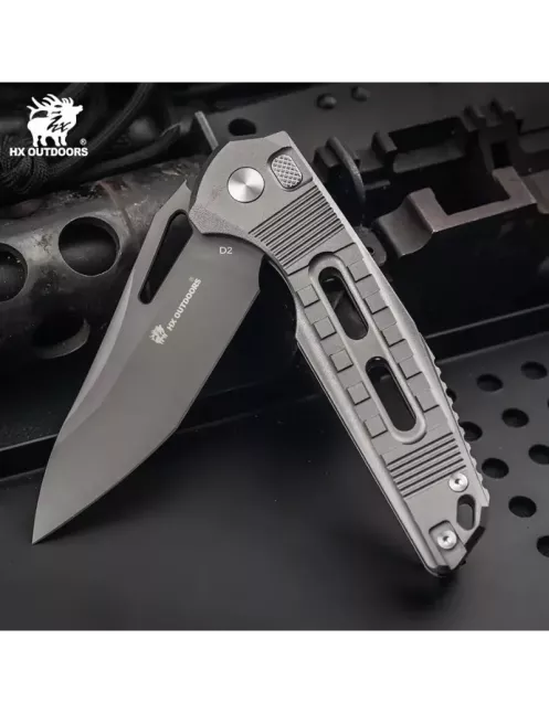 HXOUTDOOR ZD-104A-S ROCK ONYX D2 Aluminum Folding Knife