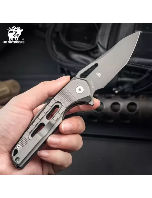 HXOUTDOOR ZD-104A-S ROCK ONYX D2 Aluminum Folding Knife
