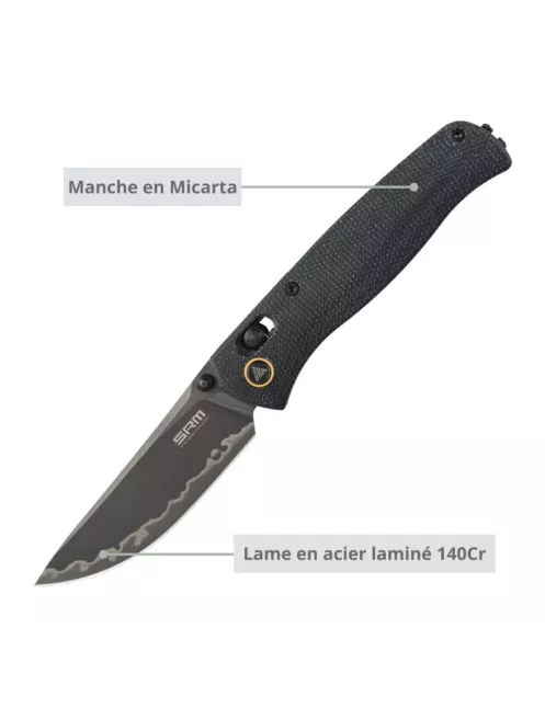 SRM Medal 255L-MB3 Couteau pliant EDC 140Cr Micarta