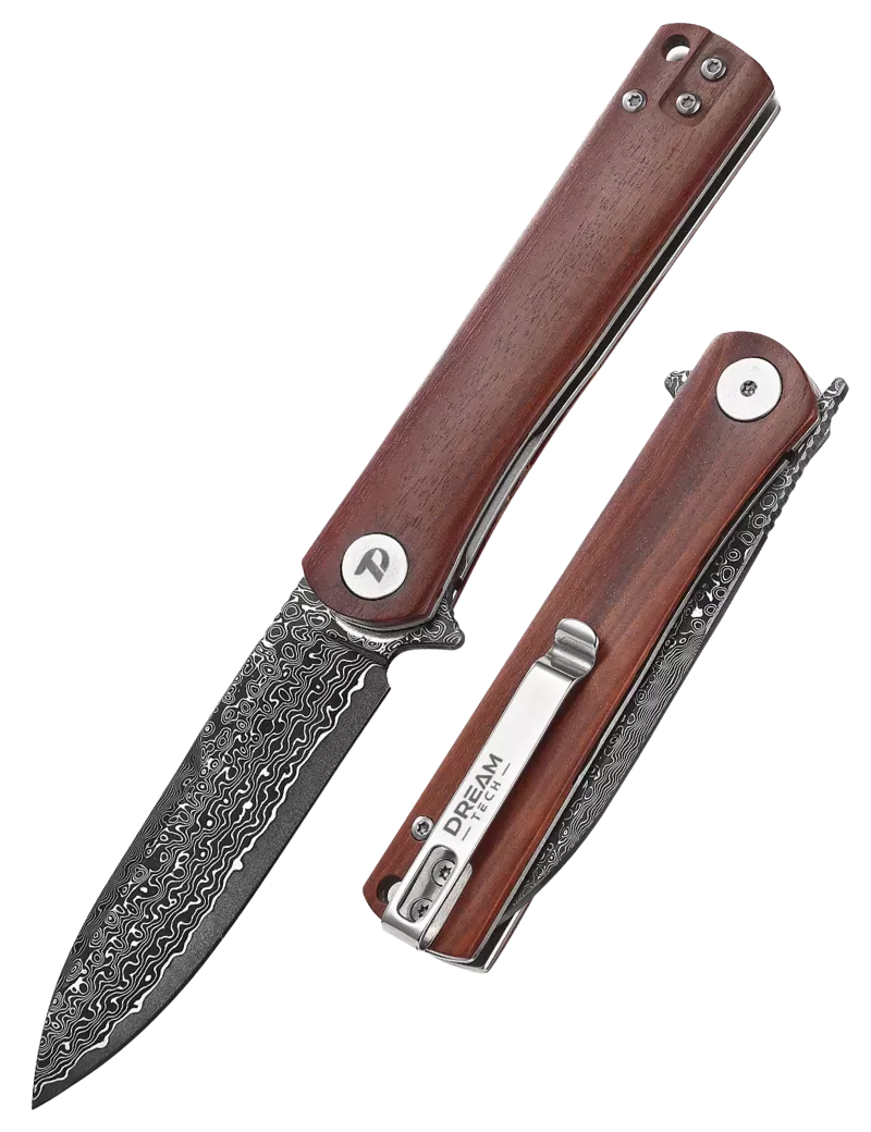 DREAMTECH D3896WD – Couteau EDC Damas Bois