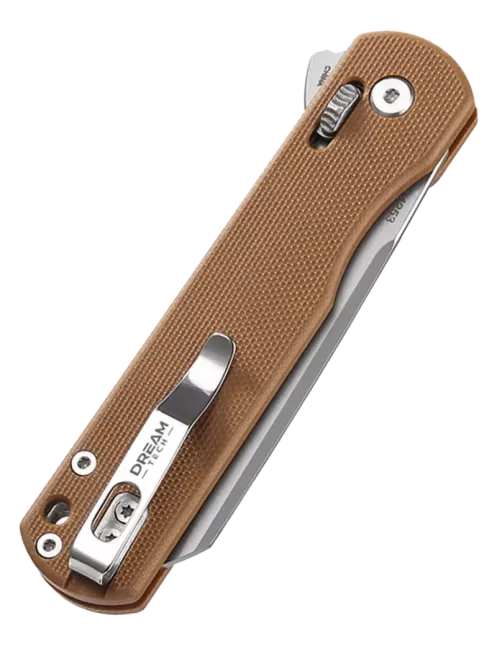 DREAMTECH D4253GBR – Couteau EDC D2 Sheepfoot G10 Brun