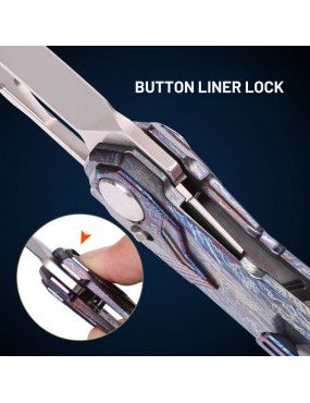 REMETTE - RT-Peregrine Falcon Knife Thunder Lightn Textures Titanium Handle M390 Knives RTT1-TX with Safety Lock