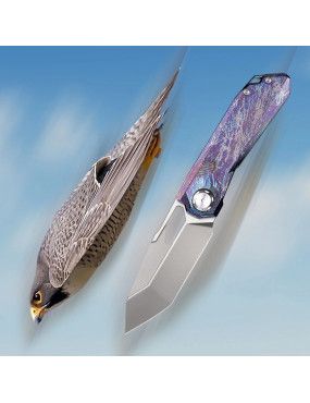REMETTE - RT-Peregrine Falcon Knife Thunder Lightn Textures Titanium Handle M390 Knives RTT1-TX with Safety Lock